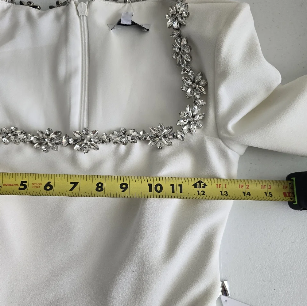Nadine Merabi  Elegant White Dress with Embellished Neckline Sz XS - Picture 11 of 17